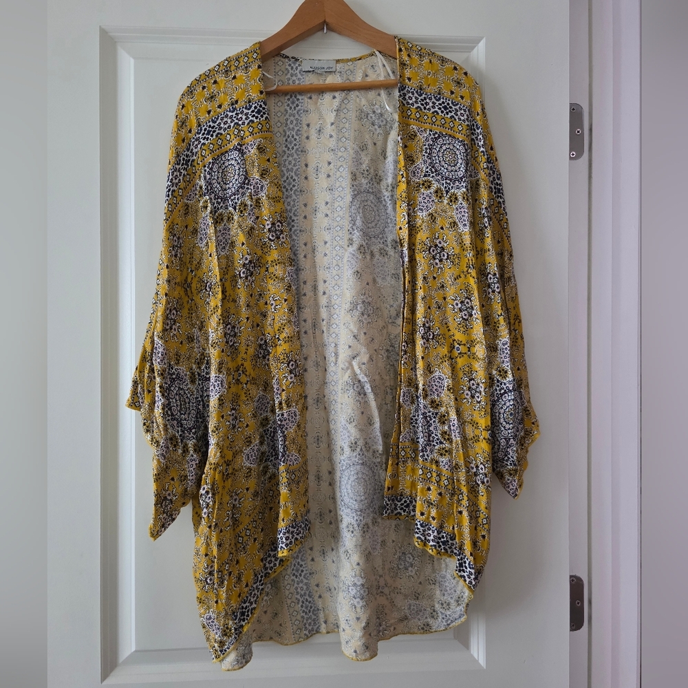 Allison Joy Boho Duster Kimono Womens Xs/S Yellow Paisley Festival